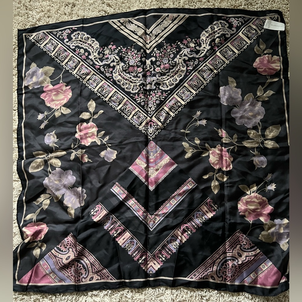 Liz Claiborne - Black/Pink/Beige Flower Square Scarf
